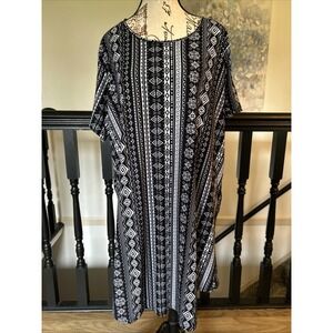 Bobbie Brooks T-shirt Dress Blackโ & White Western Tribal Geometric Pattern ~ 3X